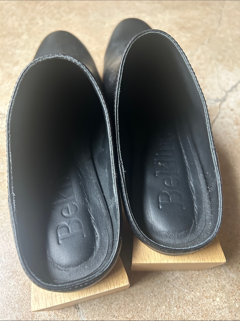 Beklina Black Leather clogs with Wood Block Heel - Picture 6 of 6